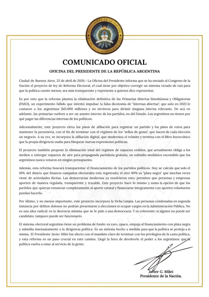 reforma electoral politica milei